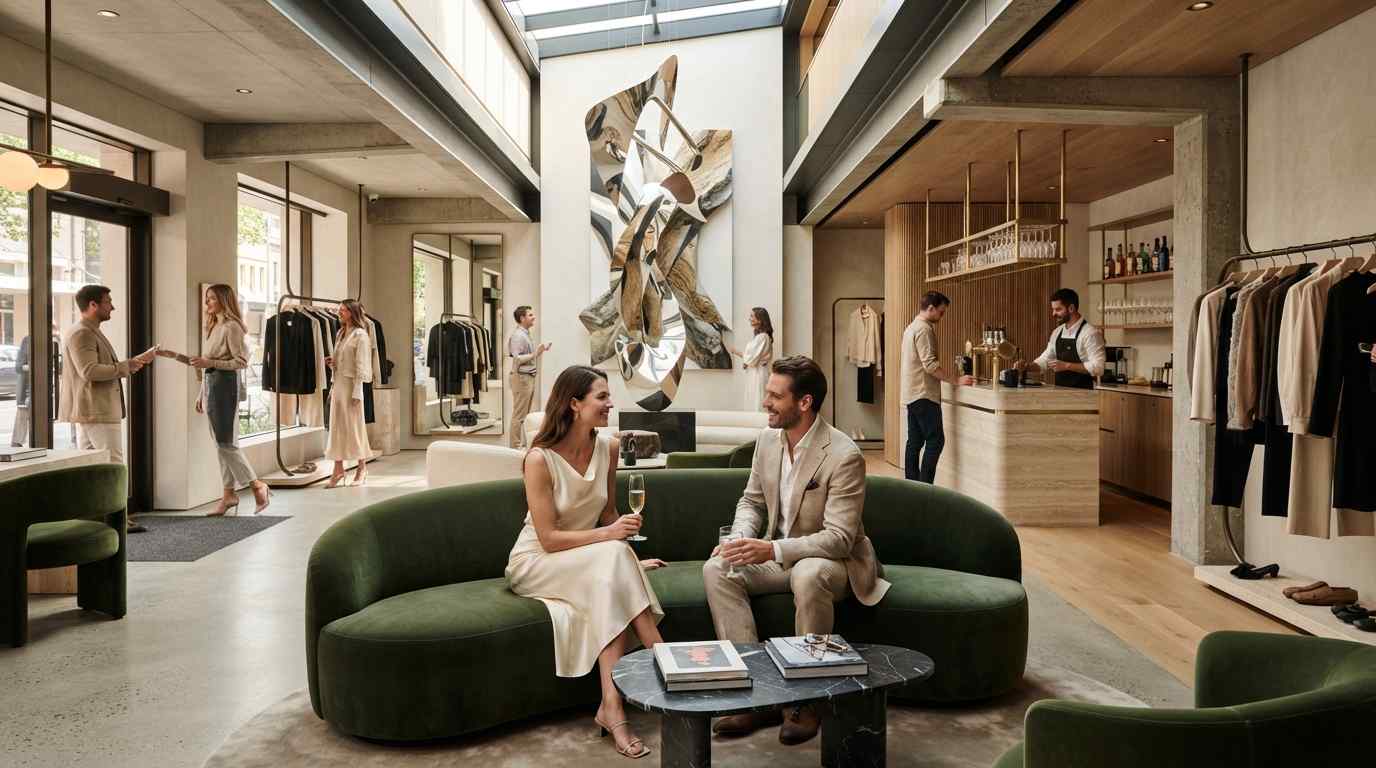 Boutique di lusso con arte e spazi esperienziali dedicati ai clienti
