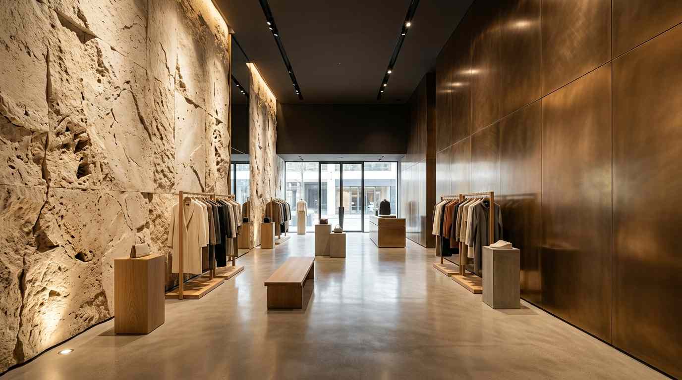 Cliente tocando tejidos y texturas en una tienda de moda