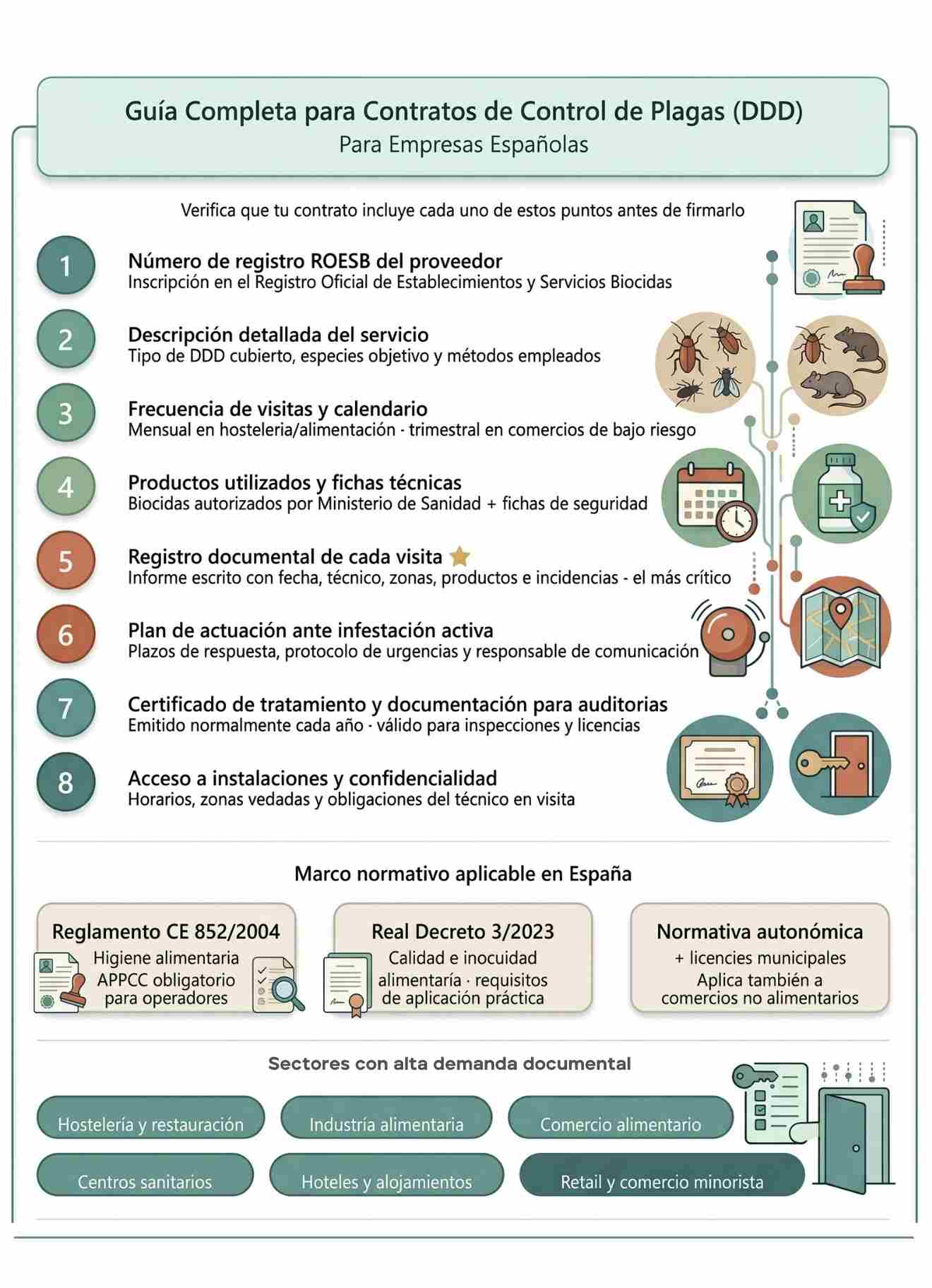 Infografía: 8 cláusulas obligatorias del contrato de control de plagas para empresas